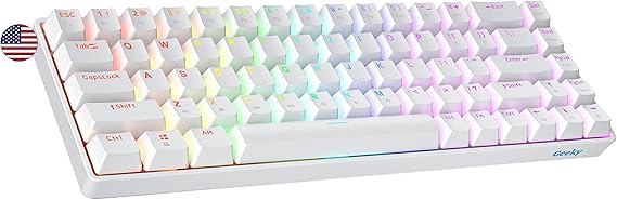 Geeky GK65 SE 65% | Mechanical Gaming Keyboard | 68 Keys Multi Color RGB LED Backlit for PC/Mac Gamer | ANSI US American Layout (White, Mechanical Red)