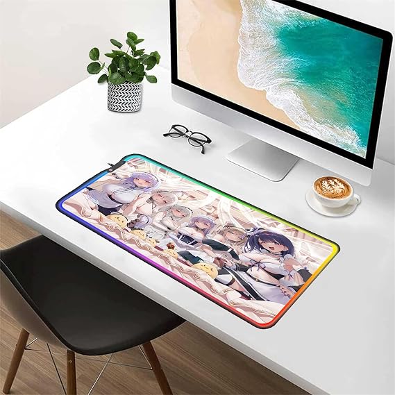 RGB Mouse Pads Gaming Anime Girl Sexy Accessories Computer Game Settings Color Light LED Computer Laptop Desk Mat (35.43x15.74 inche)