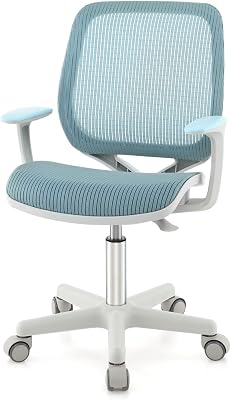 GLACER Kids Desk Chair, Swivel Study Computer Seat with Adjustable Height and Ergonomic Mesh Back, Home Office Children Task Chair with Sit-Brake Wheels & Armrests for Boys Girls Blue