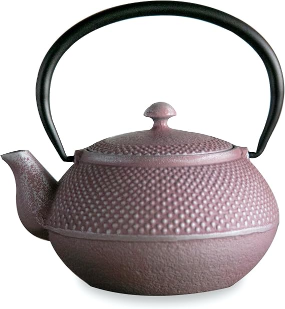 [Roji Associates] Cast Iron Teapot, Nanbu Tekki Teapot, ARARE - Round Type, Made in Japan, with Tea Strainer, Inner Enamel Finish, Cherry Pink (13.53 fl oz)