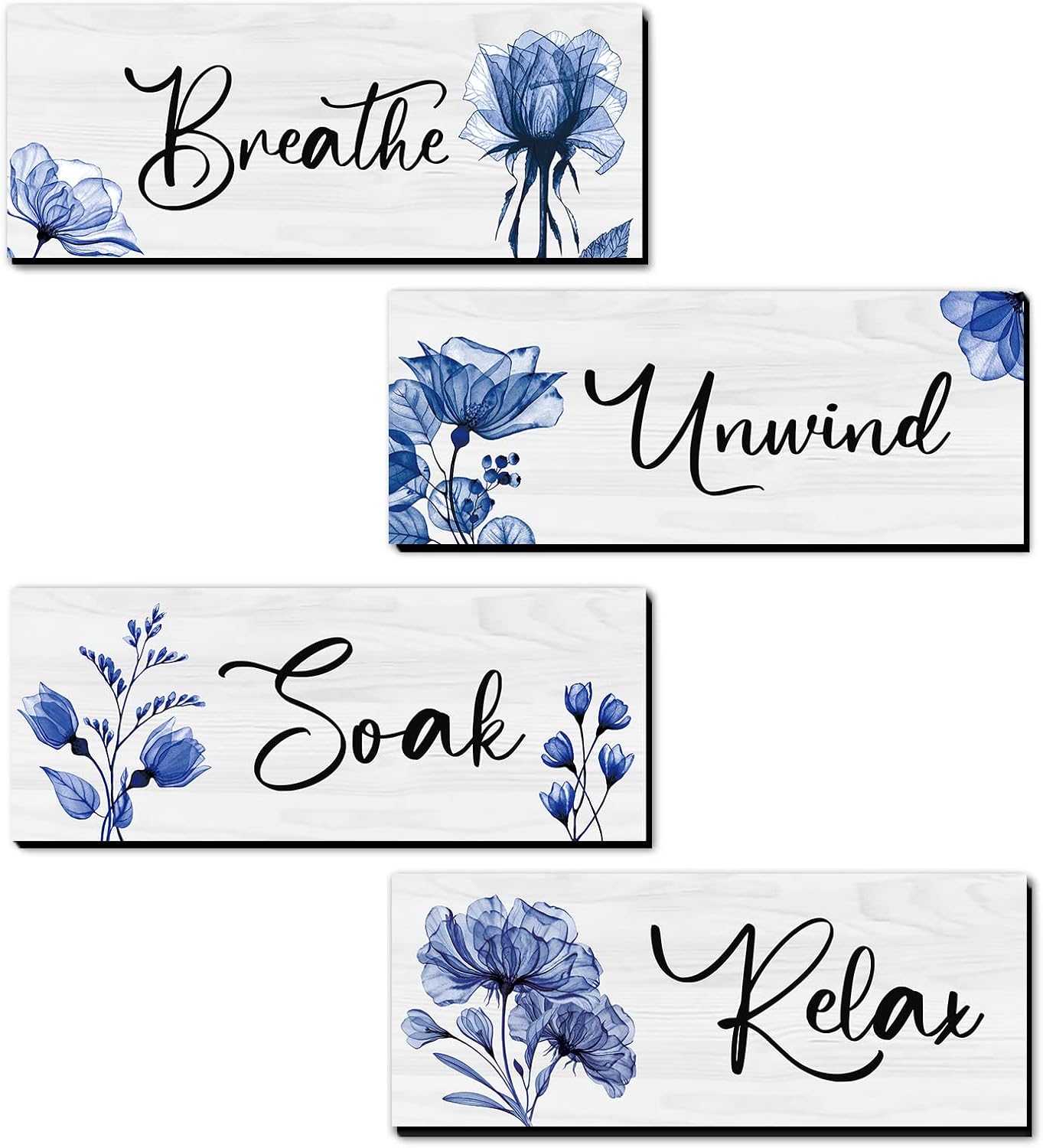 4 Pieces Rustic Farmhouse Wall Art - Relax Soak Unwind Breathe Wood Hanging Sign for Home Spa Bathroom Laundry Decor