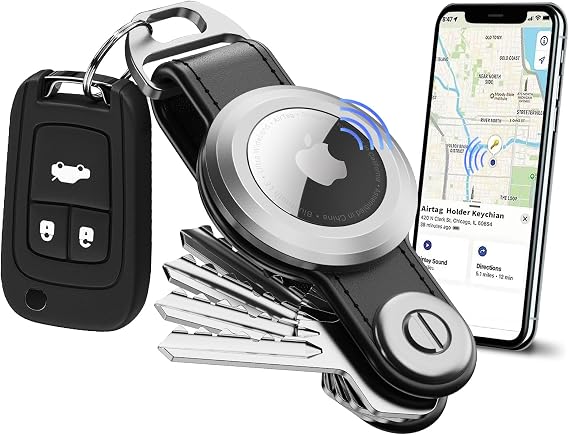 Leather Key Organizer with Airtag Holder - Airtag Keychain Key Holder,Compact