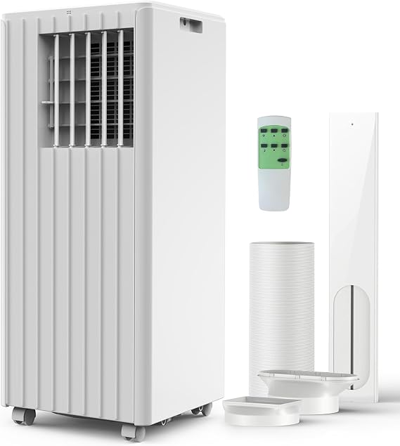 Garvee 8000 BTU Portable Air Conditioner, Complete Window Kit & Remote Included - Easy Setup, Cools 350 Sq. Ft Rooms, 24-Hr Timer, Sleep Mode, Quiet Operation, White