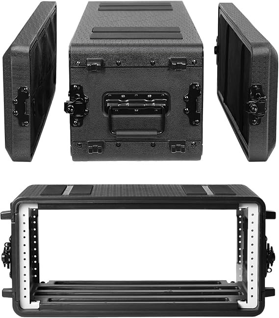 Rack Case, 4U Shallow 11" Depth, 19" Rackmount Flight Case, Durable HDPE Watertight Dust-Proof Shock Mount Rack with Microphone Compartments