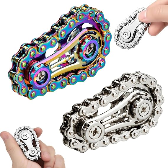 Fidget Sprocket Chain Spinner, 2PCS Assemble Fidget Spinner Ring Gear Toys for Kids Adults, Metal Sprocket Gear Fidgeting Sensory Bike Chain, EDC Stress Relief Hand Roller Kinetic Desk Office Gift