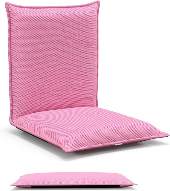 Multigot Folding Floor Chair, Portable Padded Lounge Chair with 6 Adjustable Positions, Lazy Sofa Sleeper Recliner for Reading, Gaming, Meditation (Pink)