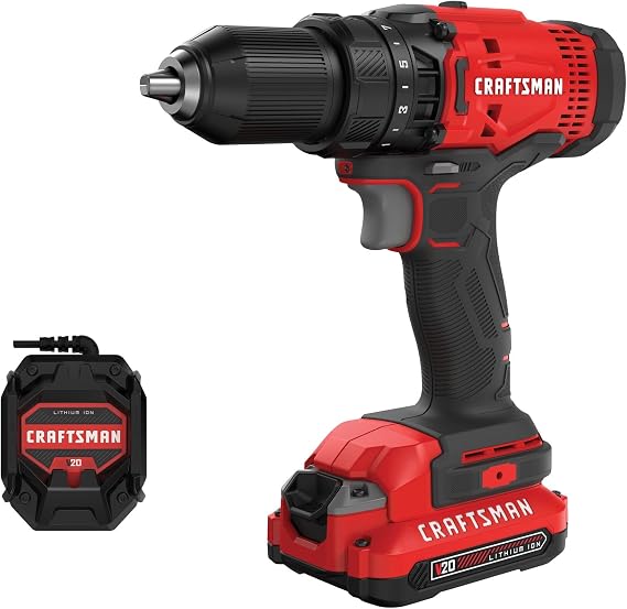 CRAFTSMAN V20 Cordless Drill/Driver Kit, 1/2 inch, Battery and Charger Included (CMCD700C1)