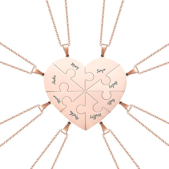 Personalized Heart Puzzle Necklaces Set, Custom Name Necklace 2/3/4/5/6/7/8 Pieces Bff & Family Jewelry Customized Gift for Women Men