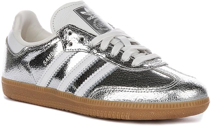 Adidas Samba OG Womens Sneaker (Silver Metallic Cracked Leather, 9)