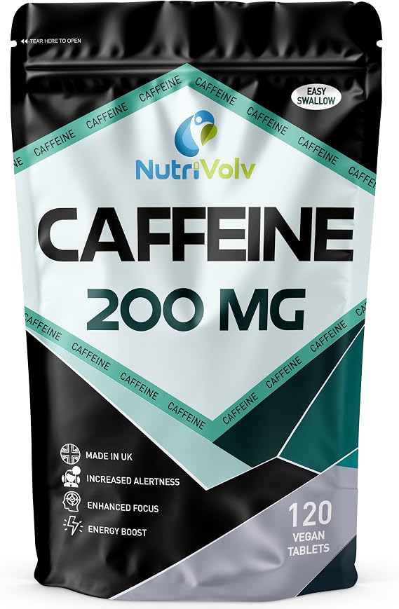 Caffeine 200mg Tablets for Energy Boost, Mental Focus, Alertness, Weight Loss & Increase Workout Performance | Vegan