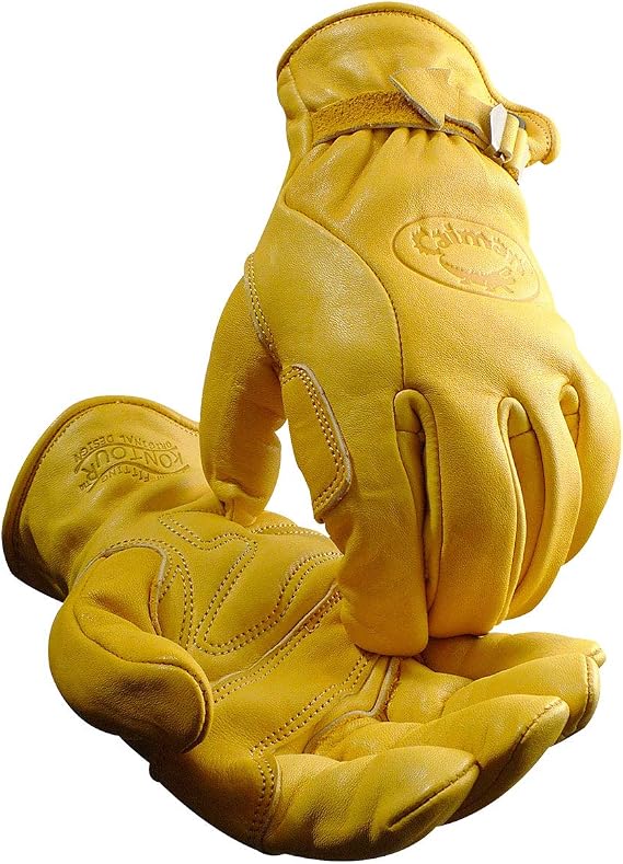 Caiman Premium Top Grain Cowhide Leather Driver Gloves, Water Resistant, Kontour Design, Gold, Small (1304-3)