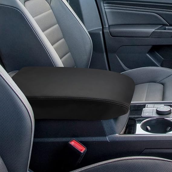 INTGET Center Console Armrest Cover for VW Volkswagen Atlas Accessories 2018 2019 2020 2021 2022 2023 VW Atlas Cross Sport Accessories Leather Arm Rest Cover Console Lid Protector (Black Leather)