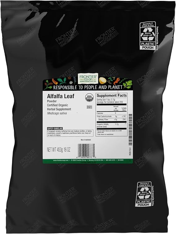 Frontier Co-op Organic Alfalfa Leaf Powder, Certified Organic, Bulk Bag | 16 Ounce (Pack of 1)