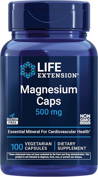 Life Extension Magnesium Caps, 500 mg, Magnesium Oxide, Citrate, and Succinate, Heart Health, Healthy Bones, Metabolism Support, 100 Vegetarian Capsules