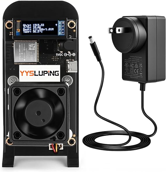 601 Bitcoin Miner Black, Home Crypto Miner | Open Source Solo BTC Mining Machine, BM1370 ASIC Chip, 1TH/s - 1.2TH/s SHA-256, 2.4G WiFi, incl. 5V Power Supply & Stand
