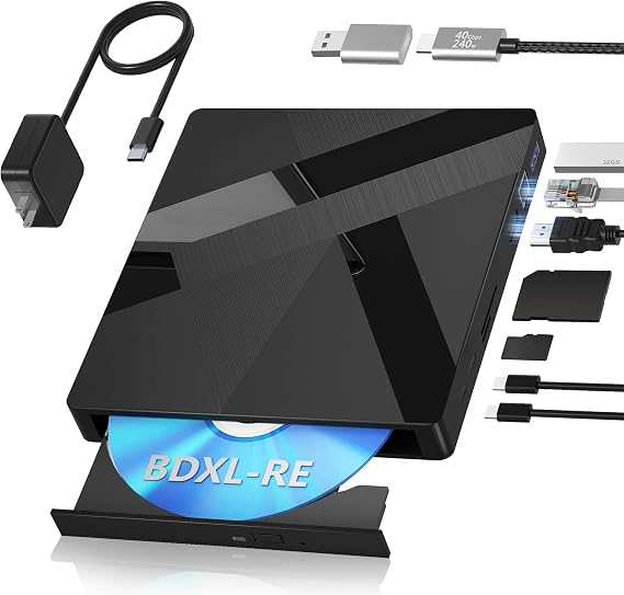 Wbacon 100GB BDXL-RE Disk Read/Write External Blu-ray Drive for PC