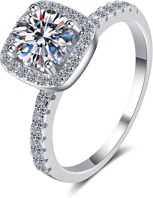 StarGems Four Prong 0.5-2ct Moissanite 925 Silver Platinum-Plated Ring RX102