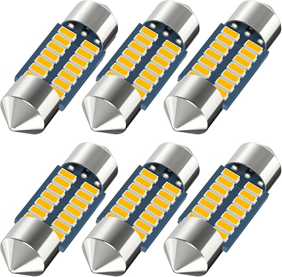 Serundo Auto DE3175 DE3022 DE3021 Led Bulb 31mm 1.22in Led Festoon Bulb 6pc | Amber Yellow,Super Bright,12V,Non-polarity DE3023 6428,6430 7065 Car Interior Dome Map Sun Visor Vanity Mirror Light etc