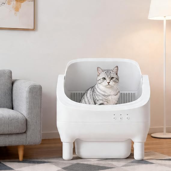 Coziwow Smart Open Top Automatic Litter Box, Self Cleaning Cat Litter Box with App Control & Odor Isolation, Cat Litter, Large Capacity for Multiple Cats, Includes Trash Bags & Cat Litter Mat