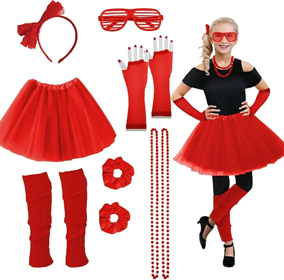 Girls 80s Outfit Costume Accessories 7pcs 70s 1980s 90s Costumes