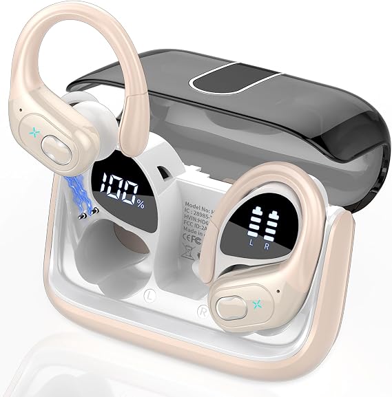 Wireless Earbuds 75H Bluetooth 5.4 Sport Headphones with Earhooks, Camel | IPX7 Waterproof In-ear Buds Feature ENC Noise Cancelling Mic & Deep Bass. Stereo Sound Device for Gym Running Workout
