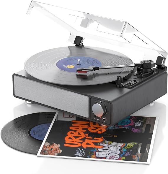 Vinyl Record Player with Speakers,MONODEAL 3-Speed Turntable Black