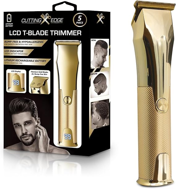 Cutting Edge T-Blade Trimmer for Men, Hypoallergenic T-Blade Trimmer with 4 Guide Combs (1mm, 2mm, 3mm, 4mm) LCD Indicator, Rechargeable 2 Hour Run-Time, Bump-Free & Irritation-Free, Ergonomic Design
