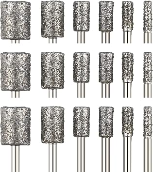 1/8 Shank Diamond Grinding Burr Drill Bit,30pcs 46# Diamond Burr Set Cylinder Head Mounted Points Bit Universal Fitment Rotary Tool for Stone Carving, DIY,Polishing, Engraving