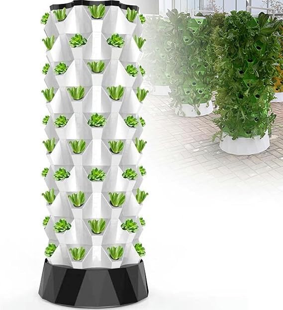 Hydroponics Tower - Hydroponics Growing System for Indoor Herbs, Fruits and Vegetables - Aeroponic Tower with Hydrating Pump, Timer, Adapter, Seeding Bed Net Pots,10Laye