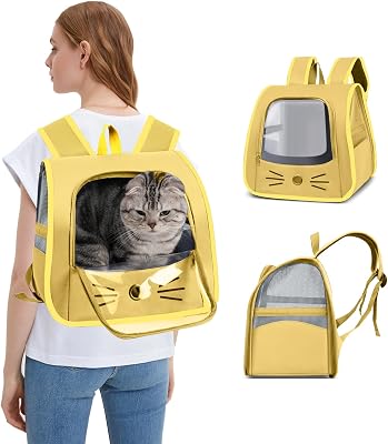 Pet Carrier Backpack, Ventilated Design, Pet Travel Backpack with Removable Mat,Two-Way Entrance Dog Carrier Backpack with Comfortable Shoulder Straps,for Hiking Walking Outdoor Use