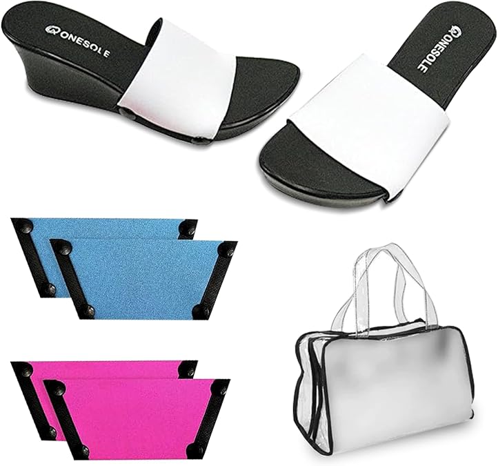 Onesole Shark Tank Special Shoe Set, Interchangeable Sandals for women Solid White, Solid Dusky Blue, Solid Hot Pink Comfie Tops, for women's wedge Sandals, 5