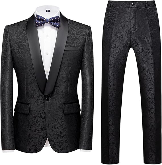 Men's 2-Piece Suit Jacquard Tuxedos One Button Jacket and Pants Formal Wedding Dinner