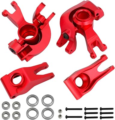 Aluminum Alloy Front Steering Block&Caster Block Rear Hub with Ball Bearings Upgrade Parts for 110 Arrma Senton Granite Typhon BigRock Vorteks 3S,Replace AR330469 AR330442 AR330467 Red