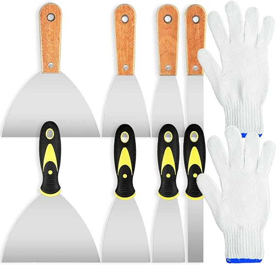 9pcs Wallpaper Steamer Set with Gloves, Wallpaper Scraper Tool 1 2 3 6 Inch | Heavy Duty Wall Paper Scraper for Wall Repair, Advertisement Removal, Floor Cleaning, Plastic&Wood Grip