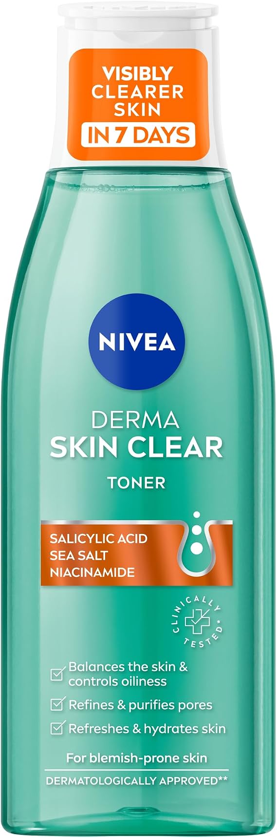 NIVEA Derma Skin Clear Toner (200ml), Cleansing and Hydrating Salicylic Acid Toner Enriched with Niacinamide to Rebalance and Remove Impurities, For Blemish-Prone Skin