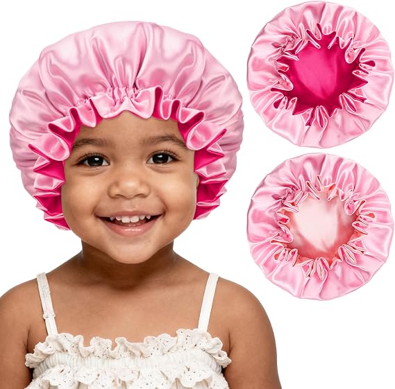 BONNET QUEEN 2 PCS Kids Bonnets for Girls, Double Layer Silk Bonnet for Kids 3-12years, Baby Satin Bonnet for Sleeping