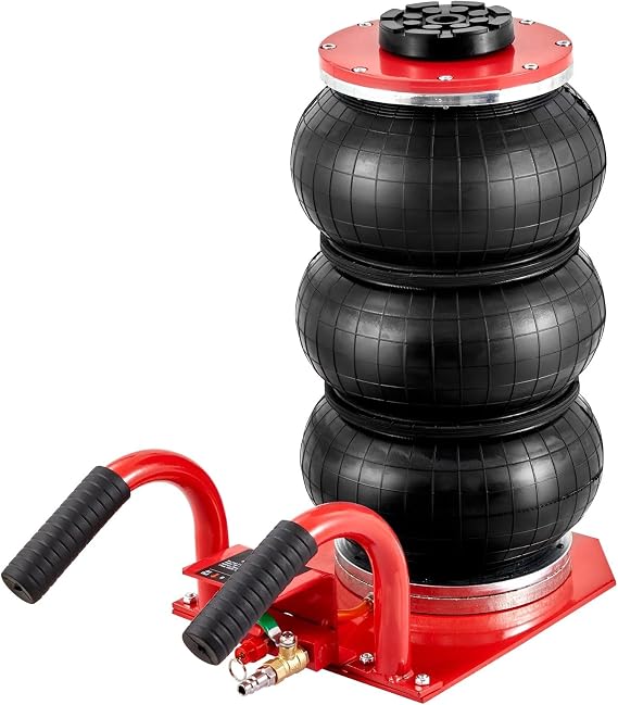 Air Jack, 3 Ton/6600 lbs Triple Bag Air Jack, Airbag Jack with Six Steel Pipes, Lift up to 17.7 inch/450 mm, 3-5 s Fast Lifting Pneumatic Jack, with Side Handles for Car, Garage, Repair (Red)