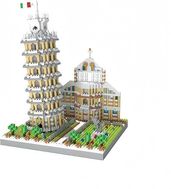 3D Leaning Tower of Pisa Micro Blocks Set - Landmark Architecture Model | 1700+ pcs Mindful adult brick puzzle providing deep anxiety relief, historic Italian decor, and unique travel trophy