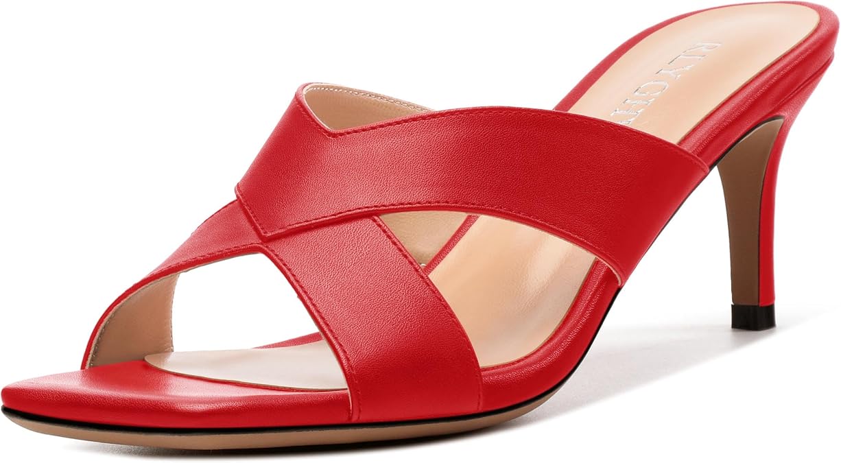 Womens Sandals Square Toe Kitten Heels Fashion Solid Matte Sandal 2.55 inch