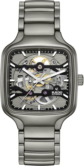 Rado - True Square - Unisex Automatic Swiss Watch - 38mm Square Black Grey Dial - High-Tech Ceramic Bracelet - R27196152