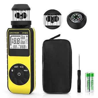 Anemometer Handheld Wind Speed Meter Wind Cup Meter with 360 Wind Direction, Wind Meter with TempC/F Backlight MAX MIN AVG for Boat Sailing, Shooting