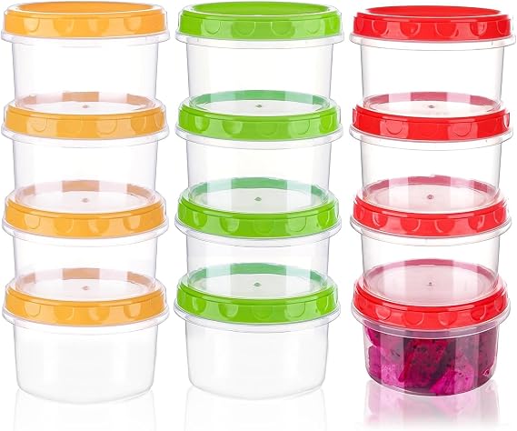 12PCS Plastic Round Food Containers with Screw on Lids 250ML, Stackable Food Storage Containers Jars Leakproof Mini Storage Boxes Freezer Food Pots Bowls, Airtight Dishwasher Safe