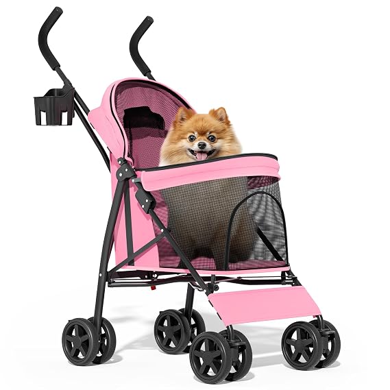 MoNiBloom Pet Stroller for Small/Medium Dogs and Cats up to 22 lbs, Pink