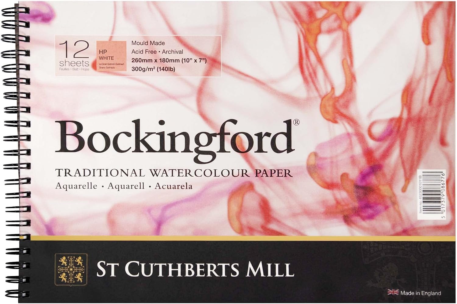 St. Cuthberts Mill Bockingford Watercolor Paper Spiral Pad - 10x7-inch White Water Color Paper for Artists - 12 Sheets of 140lb Hot Press Watercolor Paper for Gouache Ink Acrylic Charcoal and More