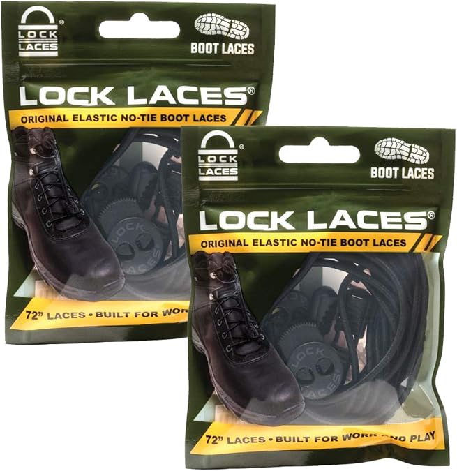 Lock Laces Heavy Duty Elastic No Tie Boot Laces, 2 Pair Pack