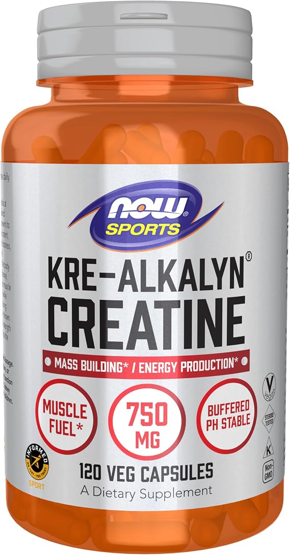 NOW Foods Sports Nutrition, Kre-Alkalyn Creatine 750 mg, Mass Building*/Energy Production*, 120 Veg Capsules