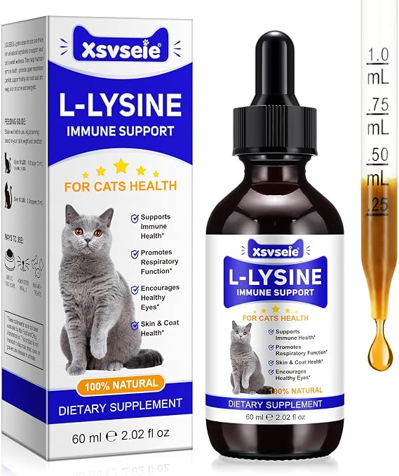 L-Lysine for Cats | 60ml Cat Supplements for Healthy Immune Defenses – Sneezing, Runny Nose, Watery Eye – Feline Respiratory & Vision, Skin & Coat Health – Astragalus, Burdock – Roast Chicken (1)