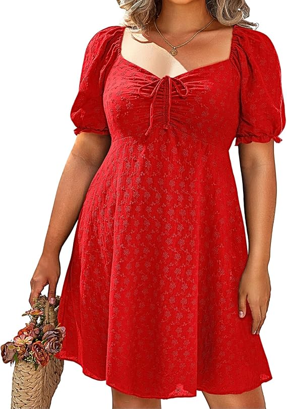 Pinup Fashion Summer Dresses Eyelet - 2025 Casual Puff Sleeve Short Sundress A Line Babydoll Cute Mini Dress