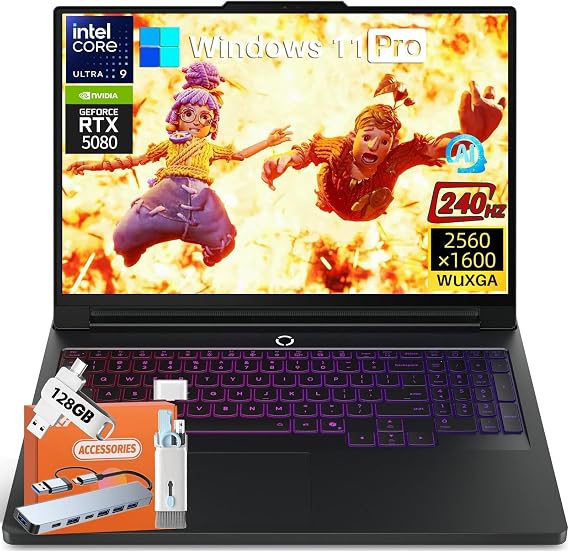 Lenovo Legion Pro 7i Gen 10 Gaming Laptop 2025, GeForce RTX 5080 16GB GDDR7, Intel Ultra 9 275HX 24-Core 5.4GHz, 16" WQXGA OLED 500nits 240Hz, 32 GB DDR5, 1 TB SSD, Wi-Fi 7, Win11 Pro, w/Accessories