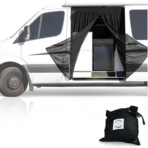 Living in a Bubble Van Bug Screen for Standard Roof Mercedes Sprinter & Ford Transit and High Roof RAM Promaster, Universal Size Side Door Flyscreen Mosquito Net, Center Magnetic Closure